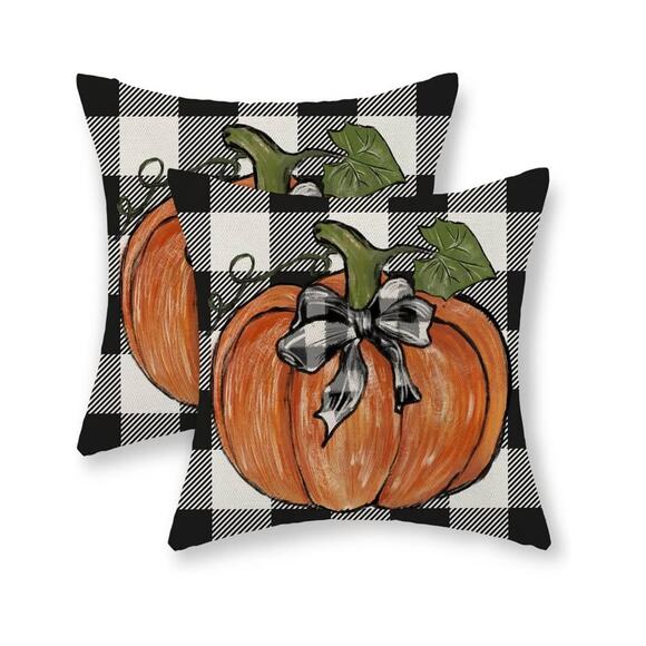 New: 2 pack zippered throw pillow covers; boho pumpkin maple leaves - Picture 1 of 2
